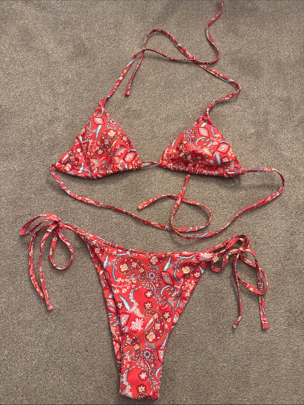 Zaful Paisley Tie-Side Triangle Bikini
